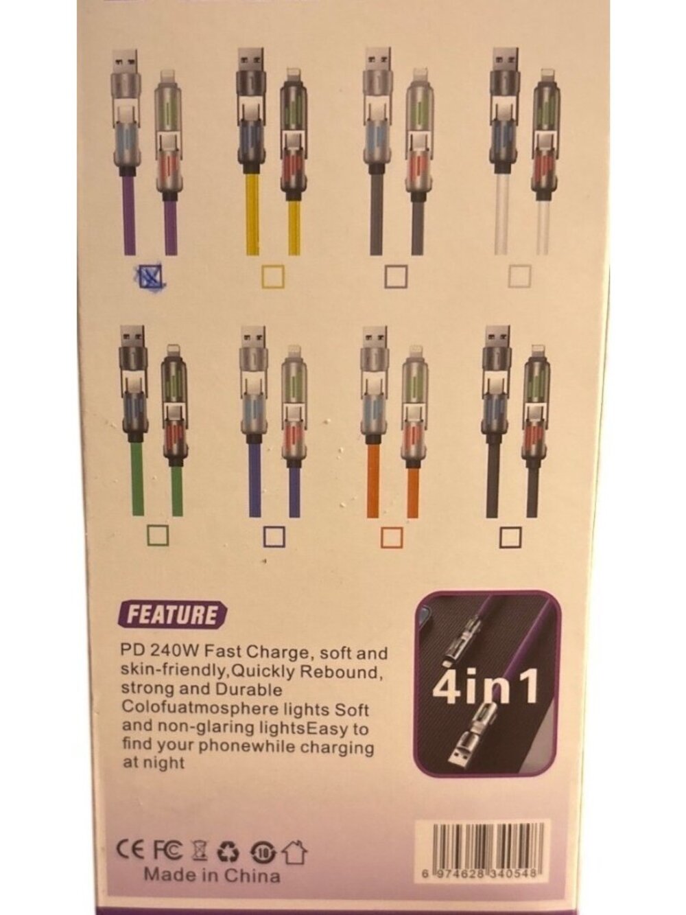Fast Charging With LED Lights 4-In-1 USB-A To Fast Speed Type-C Cable 240W - Picture 3 of 5